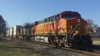 BNSF 7692, Gevo With Sick Horn Leads a Stack Train
