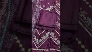 Cross stitch satin embroidered suit in sale price
