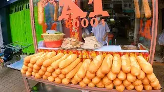 $3 For breakfast in Phnom Penh street | Cambodian food tour 2021