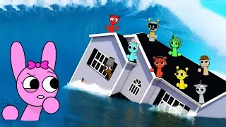 Sprunki Fun Bot & Pinki & Oren & Vineria Played Tsunami Survival Disaster in ROBLOX 