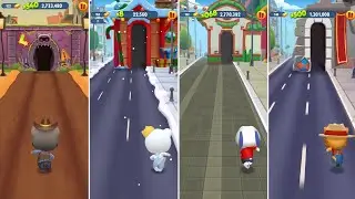 Talking Tom Gold Run Cowboy Tom vs Polar Bear Angela vs Talking Hank vs Farmer Ginger Gameplay