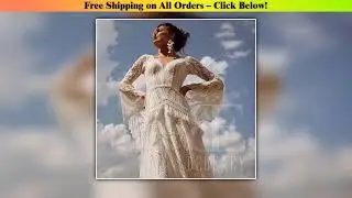 BEBEKEY Hippie Crochet Lace Wedding Dress With Long Sleeve Customized Chic Civil Bohemian Bridal