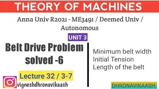 L32/3-7 | Belt Drive Problem - 6 | ME3491 | Theory of Machines | Mechanical | Dhronavikaash