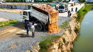 Wonderful New Landfill Project! Delete Flooded Grass by Bulldozer  Pushing Soil with 5Ton Truck