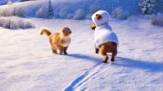 Baby Dog in Snowman Costume Playing with Baby Cat | Cute & Adorable Animal Friends
