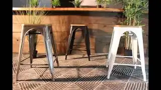 Tolix Bar Stool With Wooden Seat - 65cm