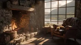 Cozy Irish Cottage: Relaxing Harp Music & Crackling Fireplace Sounds
