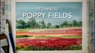 Beginners SUMMER POPPY FIELD WATERCOLOR Landscape, Loose Watercolour PAINTING Techniques Tutorial