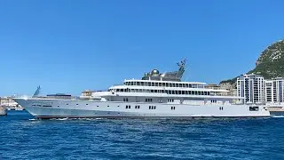 RISING SUN, David Geffen&rsquo;s 138m Lurssen built Megayacht departing Gibraltar
