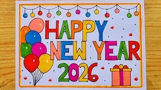 New Year Drawing 2026/Happy New Year Drawing /Happy New Year 2026 competition drawing easy