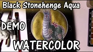 Dragon painting on Black Stonehenge Aqua watercolor paper - Collab with Swelligator
