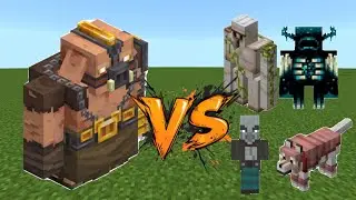 MINECRAFT BATTLE MOB GREAT HOG VS IRON GOLEM,WARDEN,VINDICATOR,AND WOLF