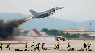 Female US Air Force F-16 Fighter Jet Pilot Takes Off at High Speed