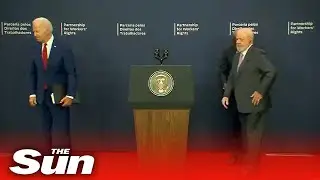 Biden awkward gaffe as he wanders off without shaking President Lula's hand