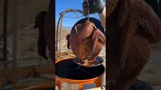 Smoked Turkey Hanging In Cotton Gin Smokers Harvester Drum Smoker