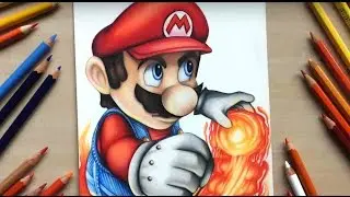 Drawing Mario from Nintendo using coloured pencils
