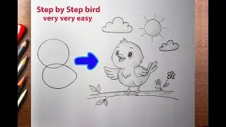 Bird Drawing Easy From Shapes Step by Step/ Easy Bird Drawing Step by Step/ Bird Drawing/ Bird Easy