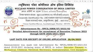 Recruitment of Executive Trainees (ET-2022) in NPCIL through GATE-2020/2021/2022