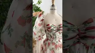 Making a corset floral print organza dress with puff sleeves #dress #promdress #creative #sewing
