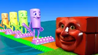 Long Slide Game with Cow Elephant Gorilla Hippopotamus Tiger 3d Animal Game Funny 3d Animals