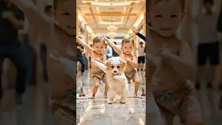 Cute Baby Twins Dance with Puppy 🐶 | Adorable Baby Dance Performance in Mall