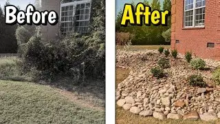Front Yard Makeover: Overgrown Bushes Gone, Stunning New Plantings & River Rocks!