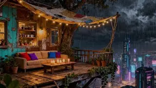 Lofi Rain &ndash; Skyscraper Library Lo-fi in the Cyberpunk City | For Study, Sleep, or Relaxation | 4K