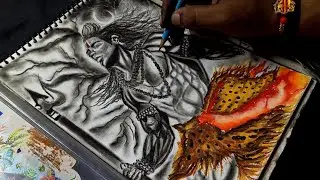 Lord Shiva Powerful Drawing | Mahadev Art | Charcoal & Color Mix #shiv #mahadev #art #drawing #viral