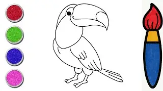 Раскрась рисунок тукана 🦜🌈 Веселая раскраска с птицами для детей | Раскрась вместе с Мусой