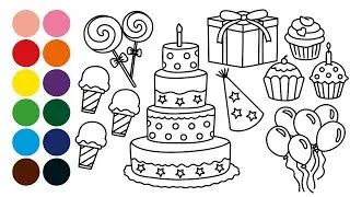 FIESTA DE CUMPLEAÑOS aprender a dibujar y colorear para niños - Dibujos para niños