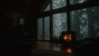 Calm Forest Rain Cabin 🌧 Soft Night Rain with Warm Fireplace and Peaceful Sleep Ambience