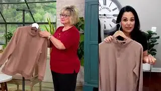 AnyBody Fleeced Back French Terry Pullover with Buttons on QVC