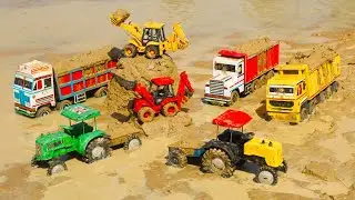 JCB 5CX Loading Muddy Tata Truck Dumper Truck Swaraj Tractor Tipper? Tractor Jcb Cartoon Video l 