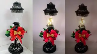 A simple Christmas lamp post decor from waste materials/Plastic bottle crafts/Cardboard crafts