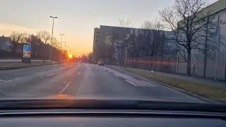 Car Drive in German City - Beautiful Sunset