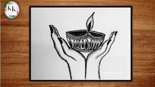 How to Draw Diya On Hand Step By Step/Pencil Drawing/Easy/Diwali Drawing, how to draw diya