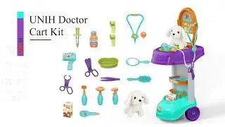 UNIH Doctor Cart Kit,18Pcs Pretend Medical Play Set with Soft Plush Pet for Toddler Boys and Girls