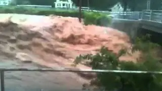 Hurricane Irene Catskill New York. Flood Reaches The Bridge.