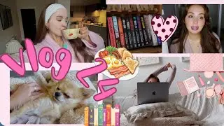 working from home, book update, what I eat in a day 📚🍳💻 🥐💕🐾   daily vlog 24