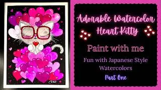 Painting with Japanese Watercolors - Cute Heart Kitty