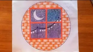 how to draw window and moon drawing // drawing lights at night capture scene in window