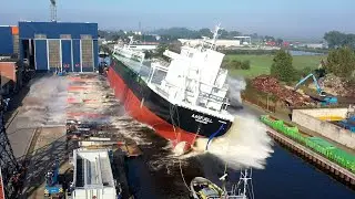 Tewaterlating van de ''AASFJELL'' Bij Royal Bodewes te Hoogezand.
