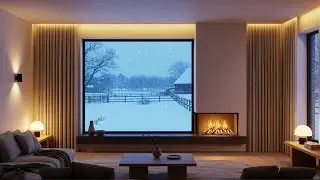 Warm Fireplace & Snowy Winter View | Cozy Living Room Ambience Music for Relax, Study, Sleep