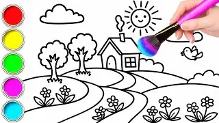 Beautiful Countryside Drawing for Kids | Scenery Picture Drawing for Kids 