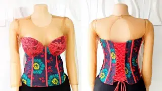 How to cut and sew corset with yoke, loops and modesty panel.  Pattern drafting.