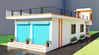 एक मंजिल में आगे दो दुकान पीछे दो कमरे का घर,22x35 2Shop With 2 Bedroom House Elevation,Corner House