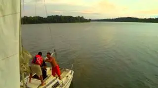 Boating at Spruce Run Recreation area from a drone
