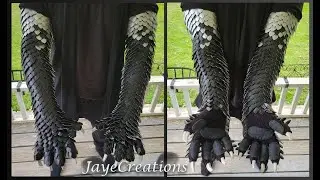 XL Full Wrap Scalemail Dragon Sleeves - Black to Silver - Knit Gauntlets - ASMR - JayeCreations