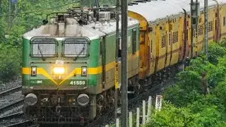 WAG9HC 41559 UNIQUE SILVER/GREEN/YELLOW/GREEN FREIGHT ENGINE HAULS KOLLAM TRAIN