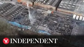 Drone footage shows aftermath of huge factory fire in West Midlands